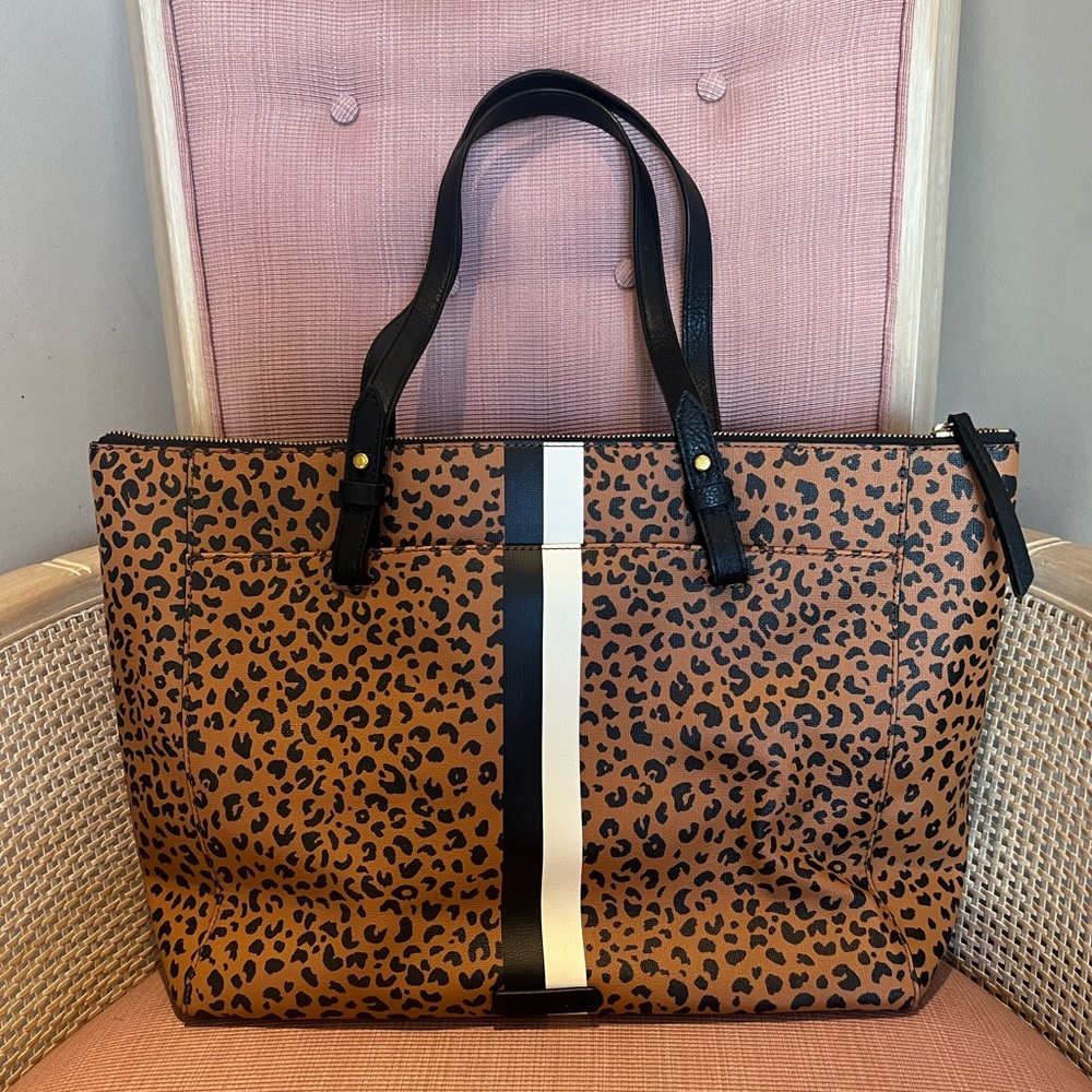 Fossil Leather Leopard Print Tote